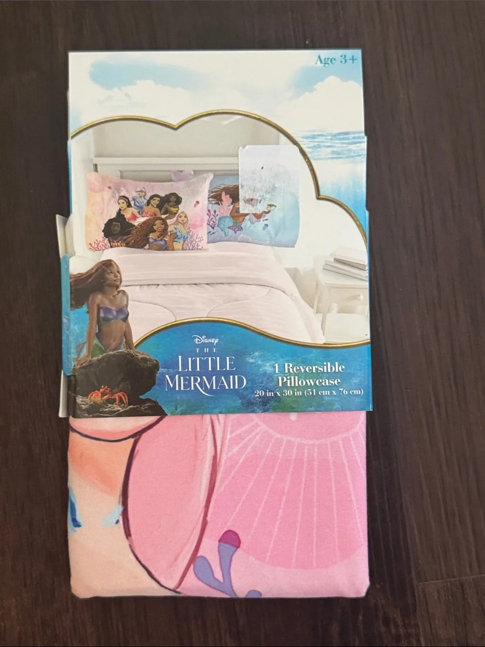 Disney The Little Mermaid Kids Pillowcase Reversible Pink & Purple Cartoon